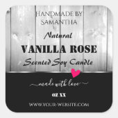 白黒の木目製品ラベルハート スクエアシール (正面)