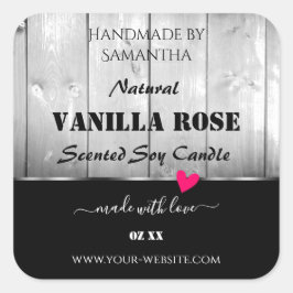 白黒の木目製品ラベルハート スクエアシール