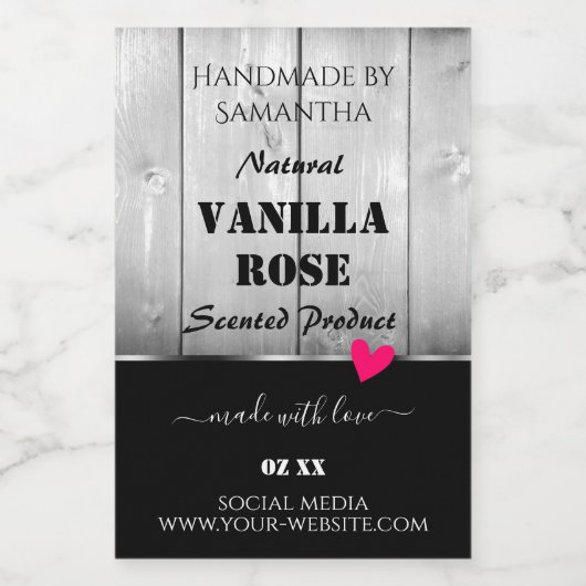 白黒の木目製品ラベルハート フードラベル (シングルラベル)