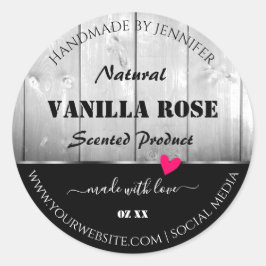 白黒の木目製品ラベルハート ラウンドシール