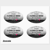 白黒の木目製品ラベルハート 楕円形シール (シート)