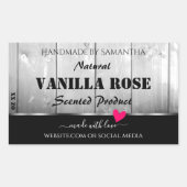 白黒の木目製品ラベルハート 長方形シール (正面)