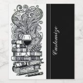 白黒の本とワイン2 ワインラベル (シングルラベル)