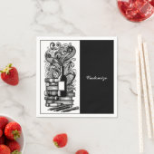 白黒の本とワイン3 スタンダードカクテルナプキン (インサイチュ)