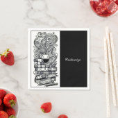 白黒の本とワイン4 スタンダードカクテルナプキン (インサイチュ)