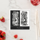 白黒の本とワイン スタンダードカクテルナプキン (インサイチュ)