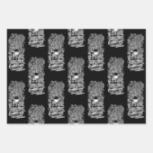 白黒の本とワイン ラッピングペーパーシート (正面3)