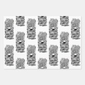 白黒の本とワイン ラッピングペーパーシート (正面)