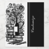 白黒の本とワイン ワインラベル (シングルラベル)