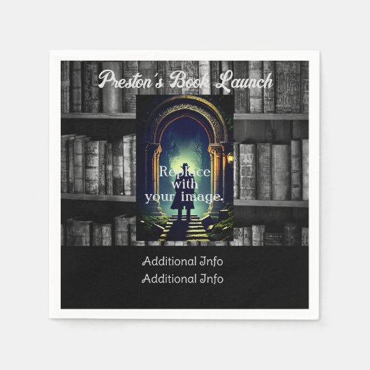 白黒の本棚の背素朴景 スタンダードカクテルナプキン (正面)