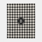 白黒の格子模様とモノグラム フリースブランケット (正面)