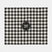 白黒の格子模様とモノグラム フリースブランケット (正面(横))