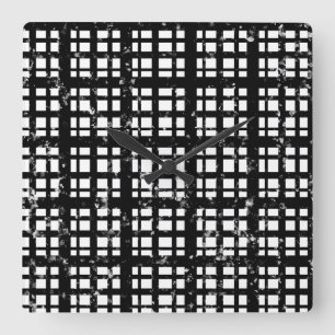 白黒の格子模様と絵を描(ばちゃばちゃ)跳ねる スクエア壁時計