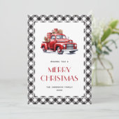 白黒の格子模様のトラックのメリークリスマスカード シーズンカード (スタンド正面)