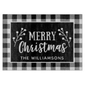 白黒の格子模様のメリークリスマス カッティングボード (正面)