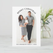 白黒の格子模様の写真アーチメリークリスマス シーズンカード (スタンド正面)