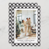 白黒の格子模様の写真メリークリスマスカード シーズンカード (正面/裏面)