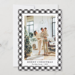 白黒の格子模様の写真メリークリスマスカード シーズンカード