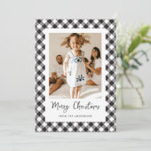 白黒の格子模様の写真メリークリスマス シーズンカード (スタンド正面)