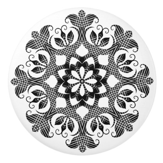 白黒の格子模様の国セラミックプル セラミックノブ (正面)