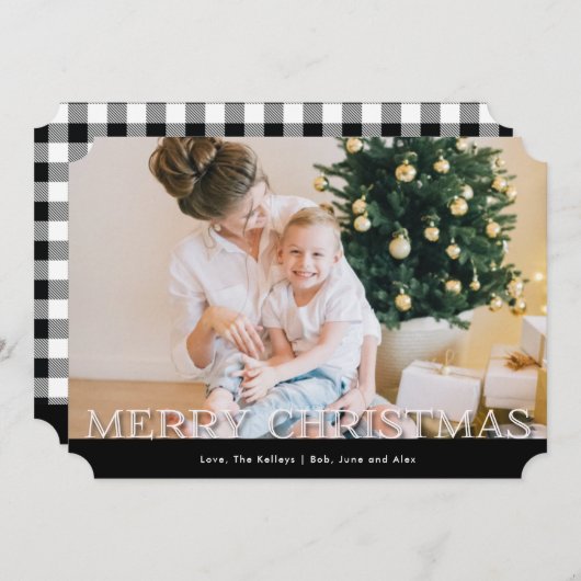 白黒の格子模様の文字カスタム写真 シーズンカード (正面/裏面)