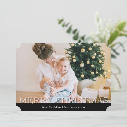 白黒の格子模様の文字カスタム写真 シーズンカード (スタンド正面)