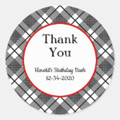 白黒の格子模様の編集可能ありがとう ラウンドシール (正面)