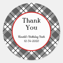 白黒の格子模様の編集可能ありがとう ラウンドシール
