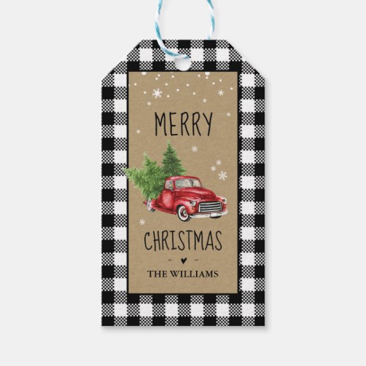 白黒の格子模様クリスマスタグ ギフトタグ (正面)