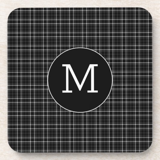 白黒の格子模様モノグラム コースター (正面)