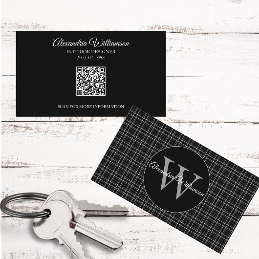 白黒の格子模様モノグラム 名刺