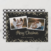 白黒の格子模様金ゴールド写真メリークリスマス シーズンカード (正面/裏面)