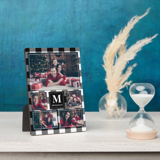 白黒の格子模様5写真（モノグラム） フォトプラーク (側面)