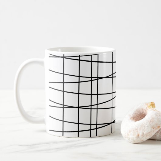 白黒の格子模様 コーヒーマグカップ (ドーナツ)