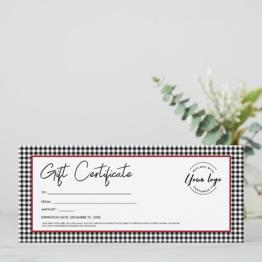 白黒の格子状のロゴ休日のギフト証明書 招待状 (スタンド正面)