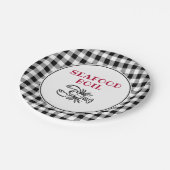 白黒の格子状シーフードボイルパーティー ペーパープレート (アングル)