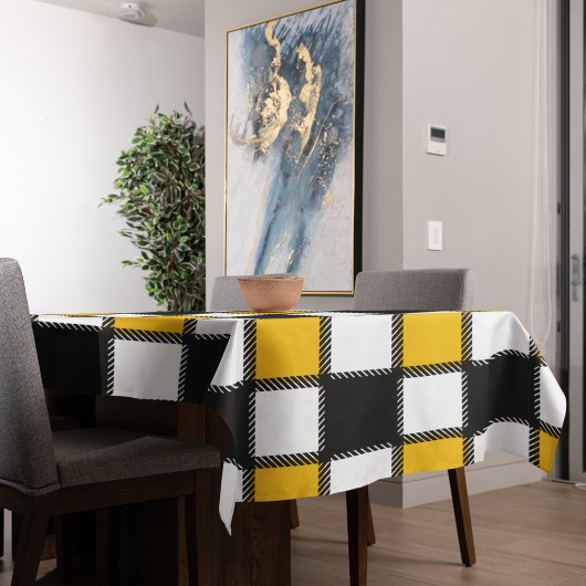 白黒の格子縞チェック テーブルクロス