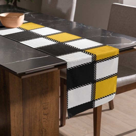白黒の格子縞チェック ロングテーブルランナー