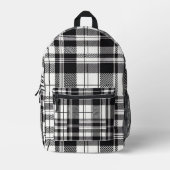 白黒の格子縞 プリントバックパック (正面)