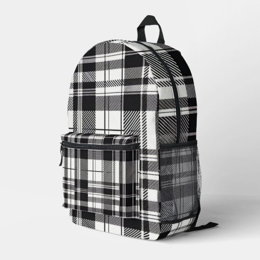 白黒の格子縞 プリントバックパック (裏面右端)
