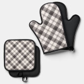 白黒の格子縞 鍋つかみ&鍋敷きセット (正面/裏面)