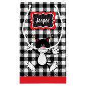 白黒の格子縞 – Cat スモールペーパーバッグ (裏面)