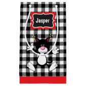 白黒の格子縞 – Cat スモールペーパーバッグ (正面)