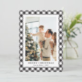 白黒の格子雪の写真メリークリスマス シーズンカード (スタンド正面)