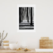 白黒の森のモチーフ。 ポスター (キッチン)