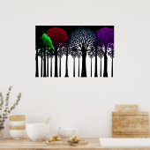 白黒の森の赤い緑の紫のスプラッシュ ポスター (キッチン)