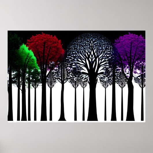 白黒の森の赤い緑の紫のスプラッシュ ポスター (正面)