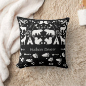 白黒の森林の生き物の動物の足跡 クッション (ブランケット)