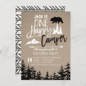白黒の森林キャンプの誕生会 招待状 (正面/裏面)