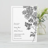 白黒の植物のイラストレーションの保存日付 セーブザデート (スタンド正面)